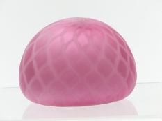 Thomas Webb pink quilted satin glass paperweight, 9.5cm in diameter.