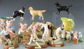Royal Doulton Captain Bligh character jug, Beswick dogs, Royal Worcester child figure, Wade Nat West
