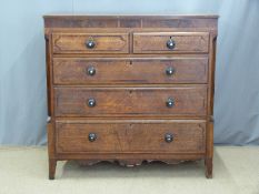 19thC inlaid oak chest of two over three graduated drawers raised on splayed feet, W123 x D54 x