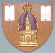 A 19thC painted lead fire mark insurance plaque for Royal Exchange Assurance Corporation, mounted on