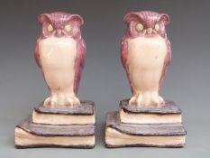 Marcel Andre Bouraine (French 1886-1948) pair of Art Deco pottery figural owl bookends, impressed/