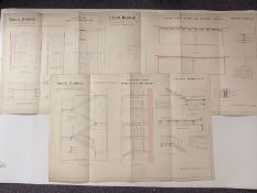Tower Bridge, London, three Victorian architect's or civil engineering drawings depicting stairwells