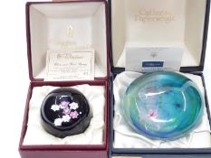Two Caithness limited edition glass paperweights White and Pink Spray and Traditional Pool, both