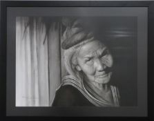 Manoon Kungpookaew (katy) pencil drawing of an elderly lady, signed, dated 2002 and Chiang Mai,