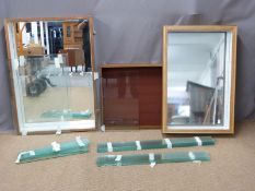 Three wall mounted display cabinets to suit toys or similar collectables, largest 76x106cm
