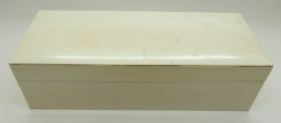 Indian ivory box with dedication to interior of lid dated1944, W21 x D8 x H5.5cm