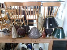 Five designer lamps and shades. light fittings and an opaque glass plafonnier