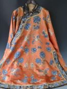 19th/20thC Chinese embroidered silk coat and underskirt with embroidered peony, gold thread and