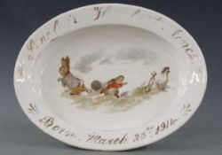 [Beatrix Potter] children’s dish with colour images of Peter Rabbit, Benjamin Bunny and Puddle Ducks