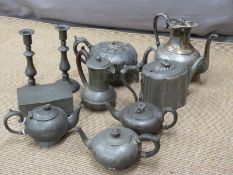 Quantity of mainly 19th century pewter to include teapots, Arts and Crafts style hammered items etc