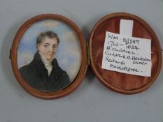A 19thC portrait miniature of Reverend William Elliot of Mabelthorpe and Henham, Essex, with details