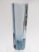 Geoffrey Baxter for Whitefriars lobed vase, pattern no. 9494 in arctic blue, 28cm tall.
