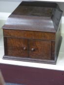His Masters Voice table top wind-up gramophone in oak cabinet