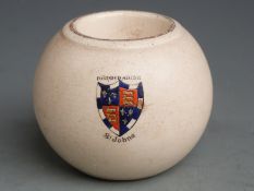 Macintyre Burslem inkwell/ snuff holder with armorial for St Johns College, Cambridge H7.5cm