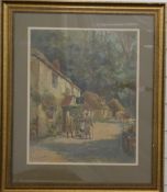 Late 19th century/early 20th century oil on board Star Inn with thatched buildings beyond,