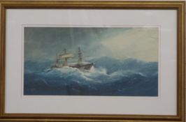 Richmond Markes Victorian maritime watercolour HMS Edgar in rough seas, monogrammed RM lower left,