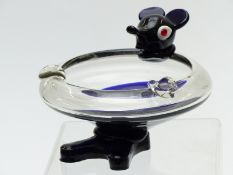 Murano style glass mouse ashtray/bowl in the style of Mickey Mouse, 15cm in diameter.
