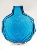 Geoffrey Baxter for Whitefriars Banjo vase, pattern number 9681 in kingfisher blue, with original