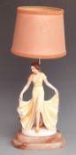 Art Deco figural lamp with possibly Katzhutte / Goldscheider figurine, H47cm