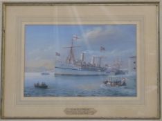 Harold Whitehead watercolour HMS Ophir leaving Portsmouth March 16th 1901, the date the liner set