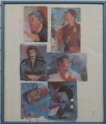 Portrait montage print of Issey Miyake, Yoko O '81 lower right, 53 x 45cm
