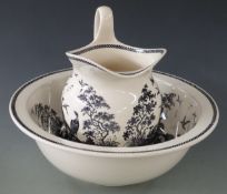 Wedgwood creamware jug and basin decorated with golden pheasants and exotic birds, height 28,