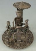 African Ashanti 19thC bronze figural group playing a game, H12cm