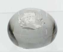 Glass paperweight decorated with a sulphide cameo in the form of King George IV, 69mm in diameter.