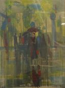 J Wilcock 'City at Night 3', oil on board street figures, signed lower right, 75 x 56cm