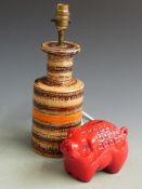 Bitossi retro lamp and pig money box, tallest 35cm