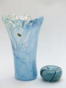 Murano style large glass vase 36cm tall together with a Stuart Fletcher glass bowl, 13cm in diameter