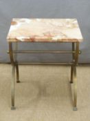 A metal marble topped side table, W40 x H44cm
