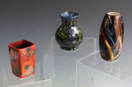 Three signed Anita Harris vases including a pedestal example, H17.5cm