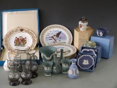 A collection of Wedgwood Jasperware and glassware, some boxed, tallest 17cm
