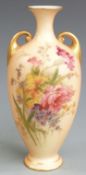 Royal Worcester blush ivory twin handled pedestal vase, shape number 287, H17cm