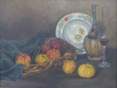 Tomanek Marie oil on canvas still life of fruit, signed and Wien 1918 lower left, 53 x 68cm