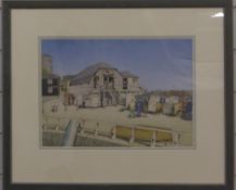 P McNeil pen and watercolour Broadstairs, Kent, harbourside scene, signed and titled lower left,