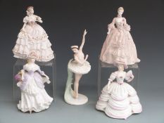 Five Coalport figures including Margot Fonteyn, Southern Belle, The Fairest Rose, Madame de