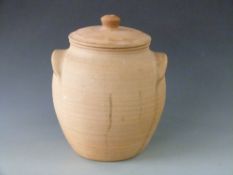 Ray Finch Winchcombe Pottery twin-handled lidded crock, unmarked but purchased from the pottery by