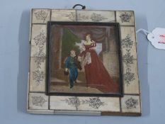 A 19thC portrait miniature of a lady with her son, indistinctly signed lower left possibly X