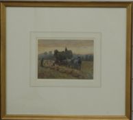 Frederick John Skill (1824 - 1881) watercolour haywain being loaded, signed lower left, 12 x 16.5cm