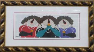 Boris Buzkij pair of acrylic on board 'When The Fat Ladies Sing', each signed lower left, 22 x 59cm