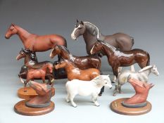 Eleven Beswick/Royal Doulton horses and busts including Dartmoor, brown Hackney etc, tallest 26cm