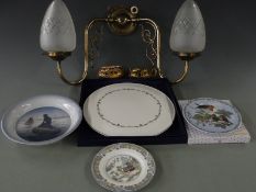 Royal Copenhagen mermaid bowl and robin plate, Wedgwood boxed cake plate, twin branch wall mounted