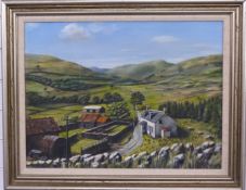 D W Avery oil on canvas of a farmstead in rolling countryside, signed lower right, 45 x 60cm