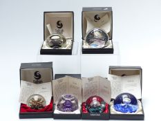 Six Selkirk paperweights, some limited editions, all in original boxes with certificates of