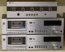 Two Optonica stereo cassette decks, models RT-3300, together with a Leak Delta 30 amplifier
