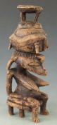 African Senofu/Ivory Coast carved figural covered wooden vessel, H33cm