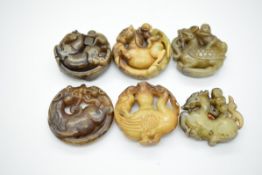 Six jadeite carvings of mythical beasts