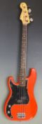 Fender Precision bass guitar in red lacquered finish, USA made, serial no. S745005, in hard plush